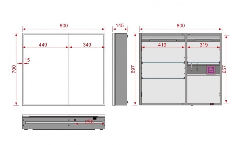 Зеркало-шкаф Esbano ES-3808D 80х70х14