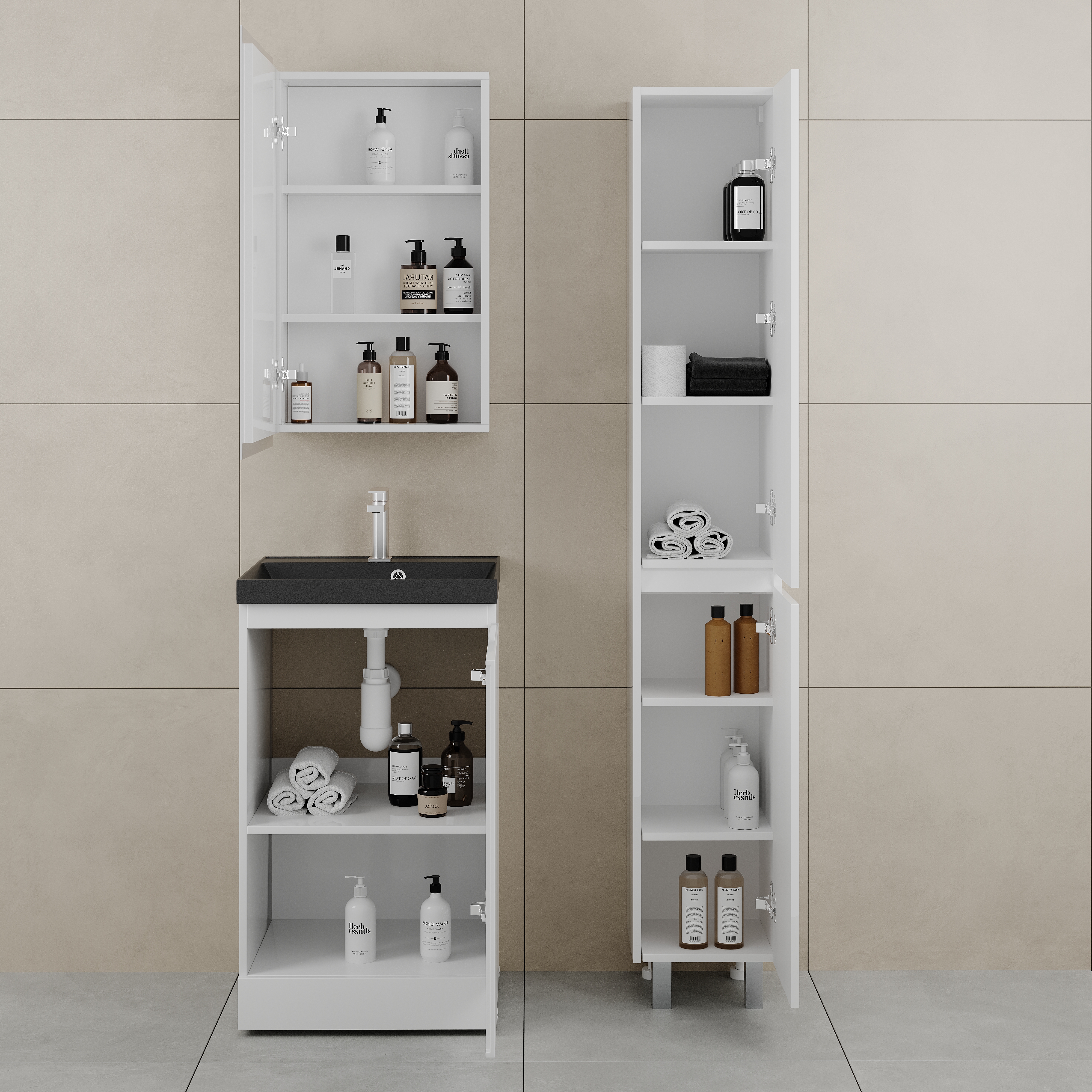 Тумба напольная Style Line Батлер 50 с раковиной Asti 50 антрацит,  антискрейтч белый глянец