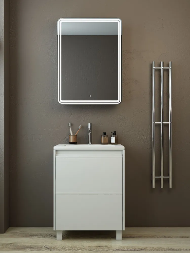 Тумба с раковиной Emmy Вега 50 напольная, 2 ящика, белый