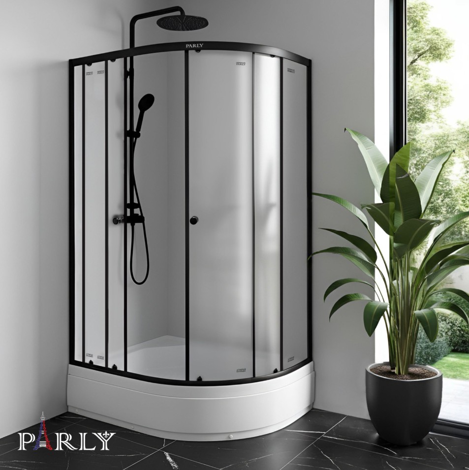Душевой уголок PARLY ZFM1201B L 120х80х195 асимметричная, с поддоном, прозрачное стекло, черный