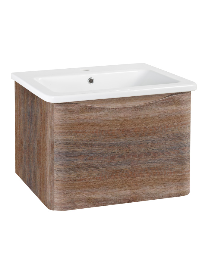 Тумба подвесная Runo Тоскана 60 с раковиной Никсон 60, темное дерево