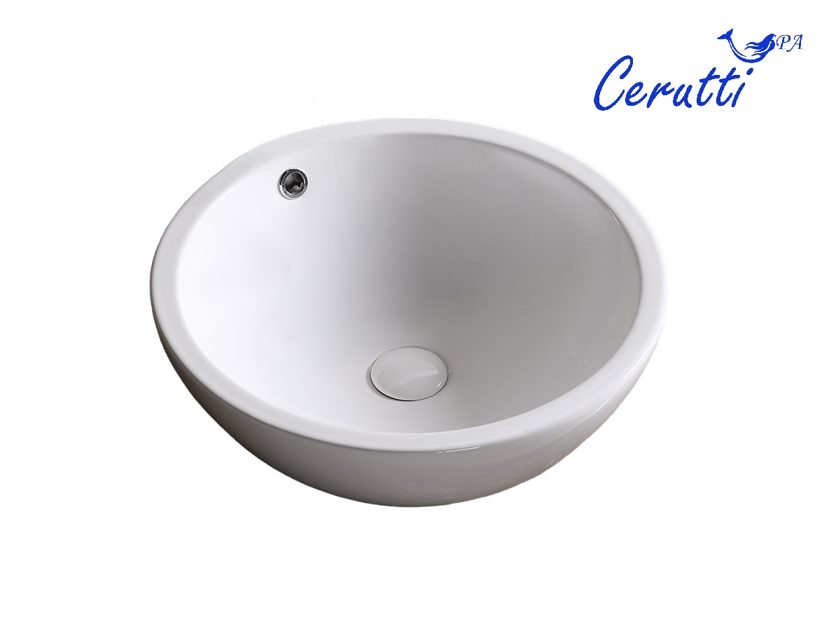 Раковина Ceruttispa CR1001 накладная, белая, круглая, с переливом 450х450х170