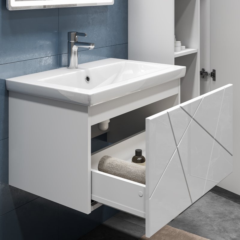Тумба подвесная Vigo Geometry 70 с раковиной Фостер 70, белый