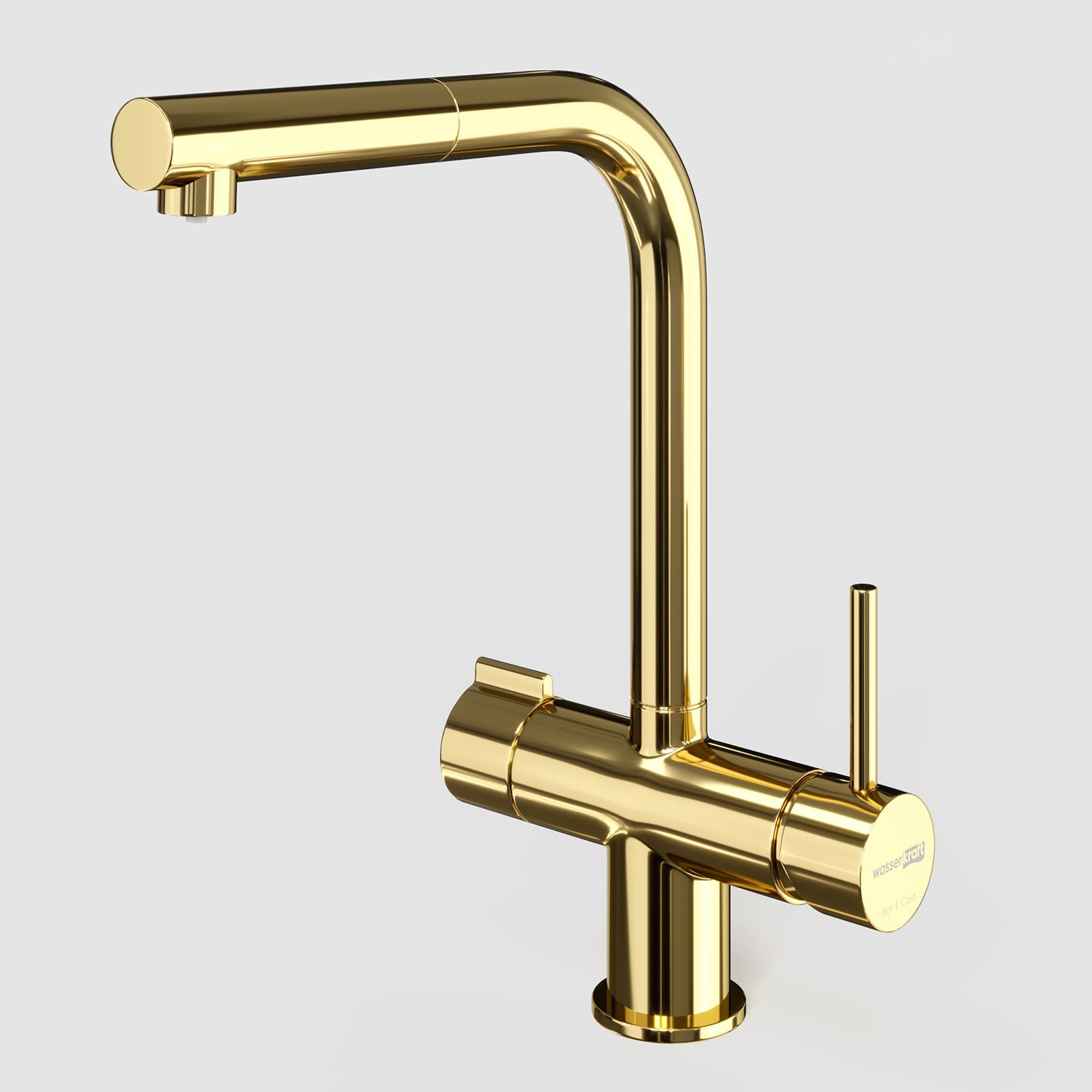 Смеситель для кухни под фильтр с выдвижной лейкой WasserKraft A8977 глянцевое золото