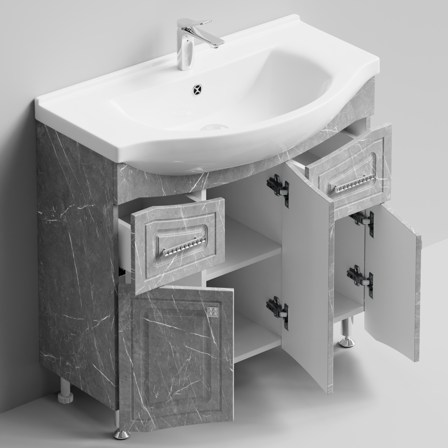 Тумба с раковиной Адам 90 напольная, Мрамор Белый софт тач, петли справа