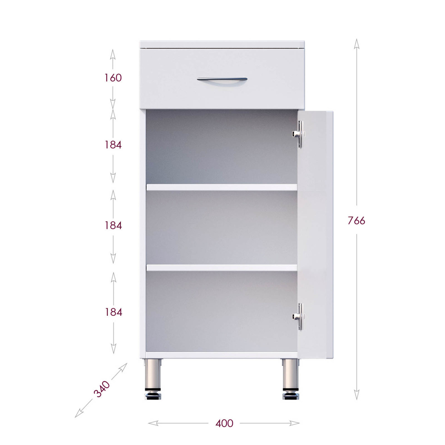 Тумба-комод Onika Каприз 40 напольный, белый, правый