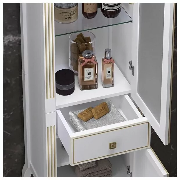 Пенал Opadiris Лаура 45 L белый матовый с бежевой патиной