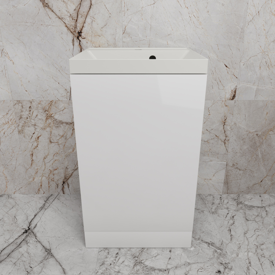 Тумба напольная Style Line "МОНО 50" с раковиной ASTI 50 жасмин, (1 дверь), белый глянец