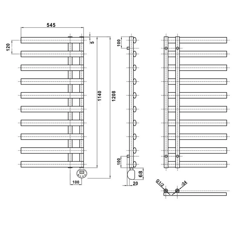Полотенцесушитель электрический Domoterm Гамма П10 500х1140 ER правый, графит