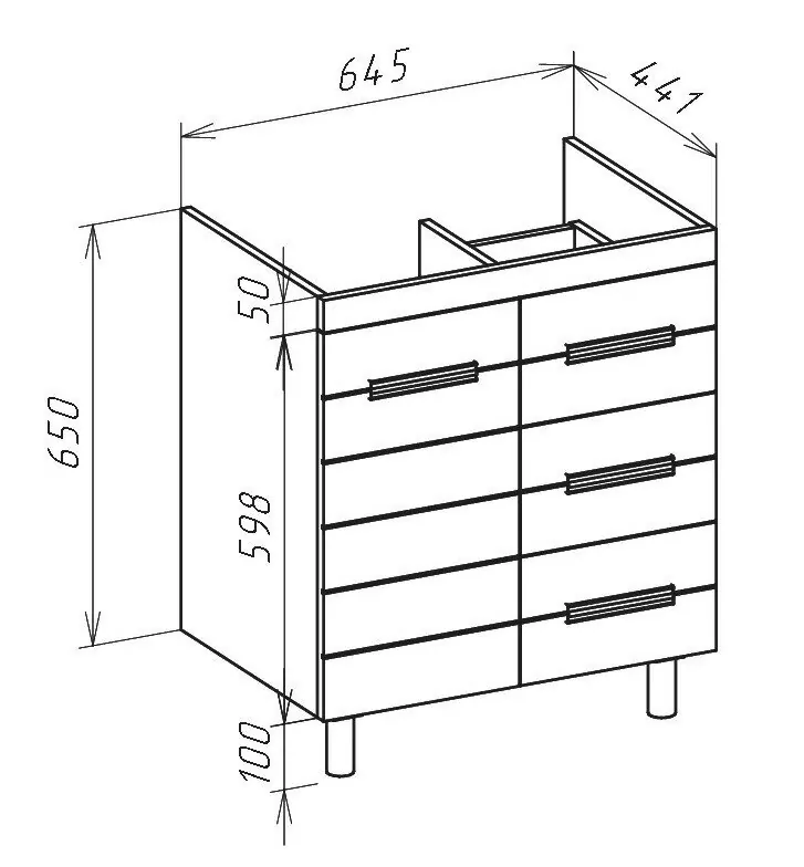 Тумба с раковиной Bellezza Сиена 70 напольная, 3 ящика, белая