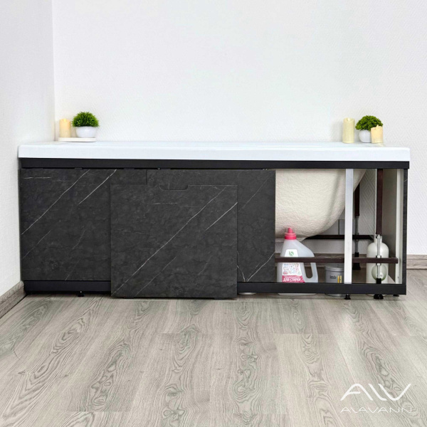 Экран под ванну Alavann Rita Black 160 раздвижной со съемной дверкой черный мрамор