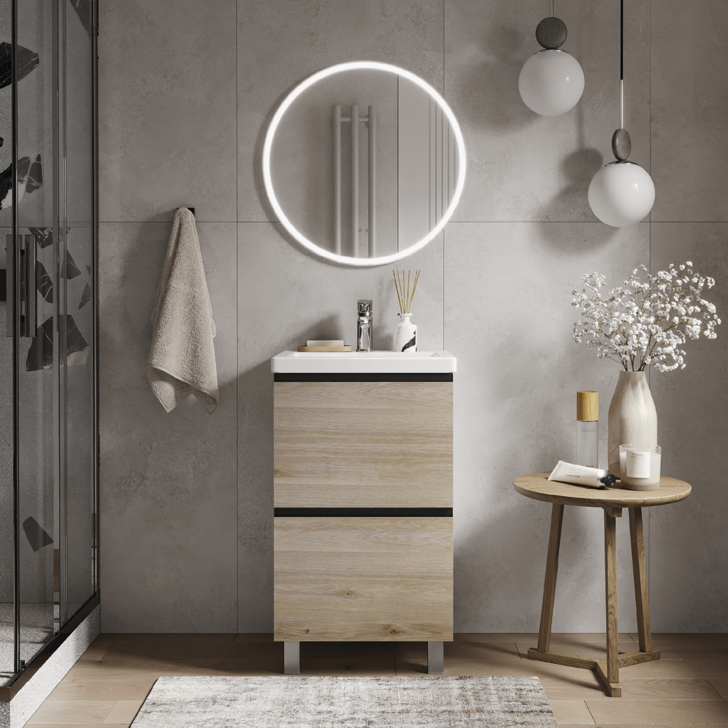 Тумба напольная Vigo Cross 500-0-2 с раковиной Como 50, 2 ящика, белый