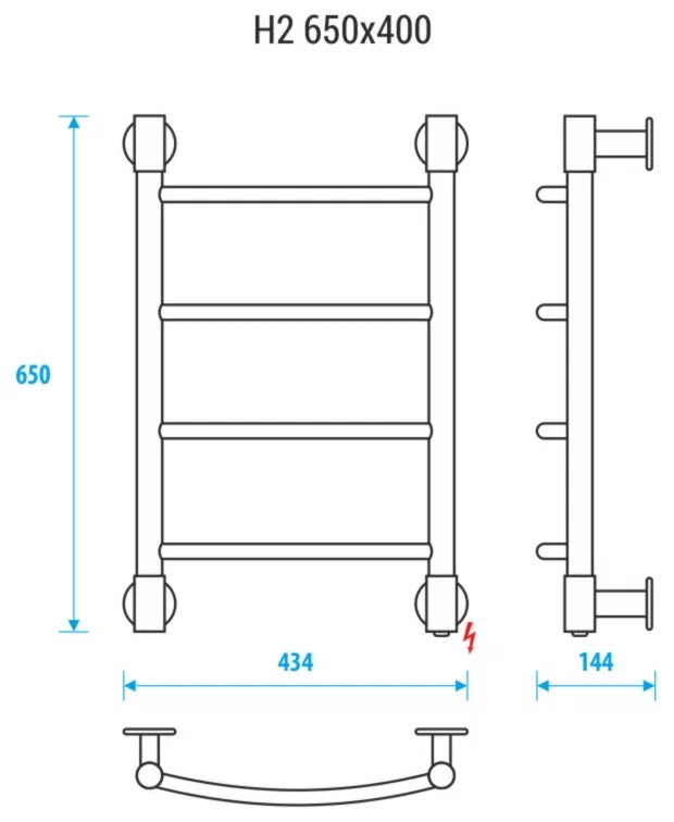 Полотенцесушитель электрический Energy H2 650x400 черный матовый, тип "лесенка", скрытое/наружное подключение