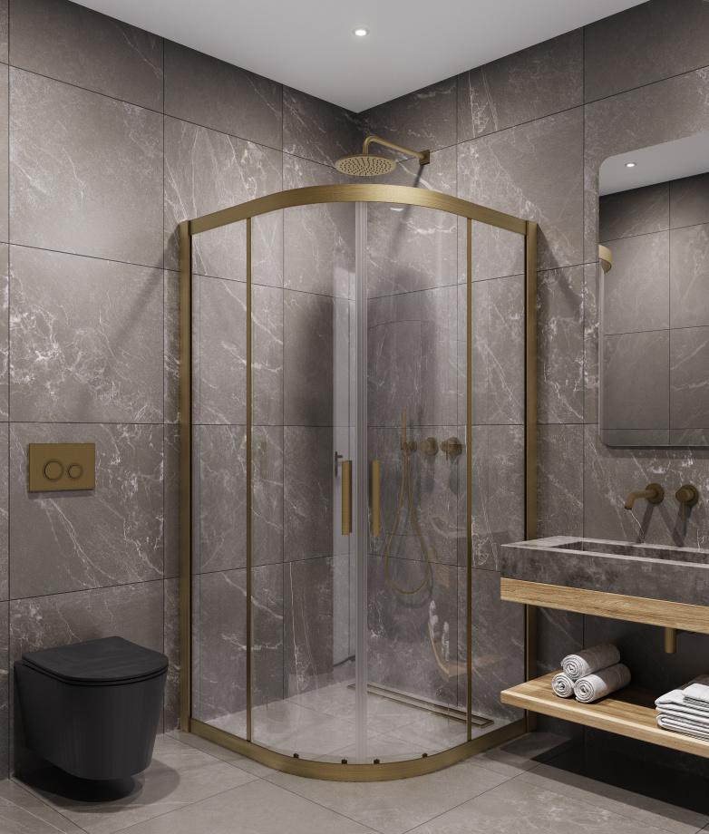 Душевой угол Timo TPSS-90/17C-8, 900*900*2000, профиль мат золото, стекло прозрачное 8 мм