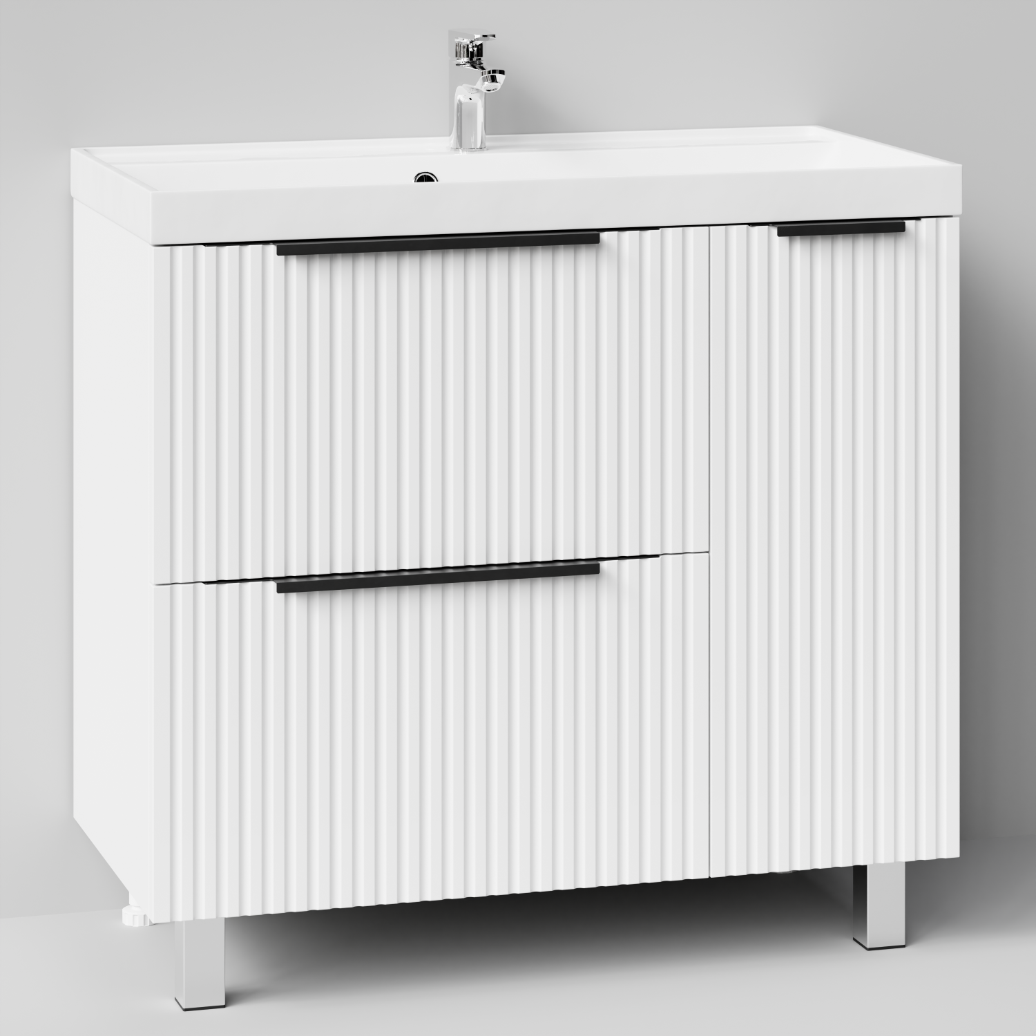 Тумба с  раковиной Vod-ok Дольче 90 R 2 ящика 1 дверь, напольная, белая + 13 цветов