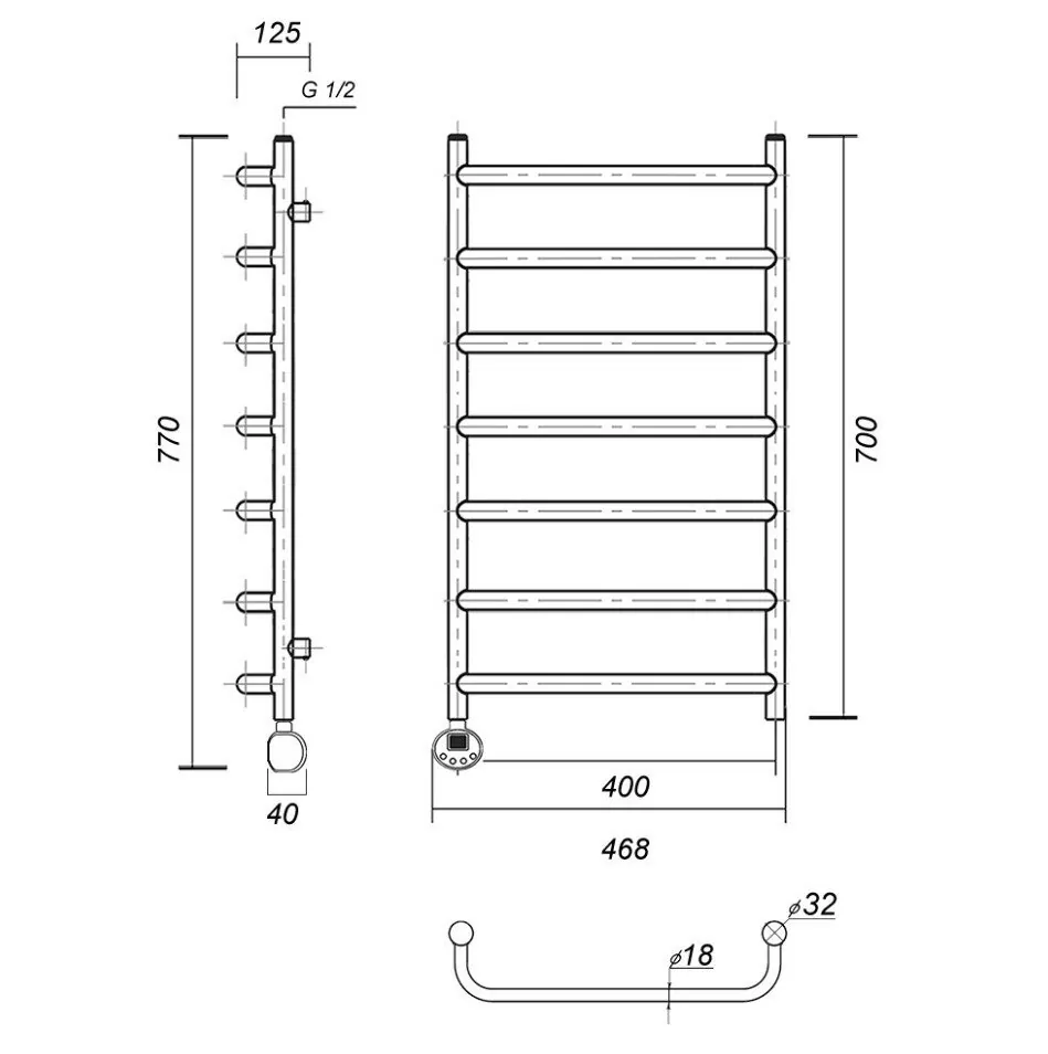 Полотенцесушитель электрический Domoterm Стефано П7 400x700 EL, хром