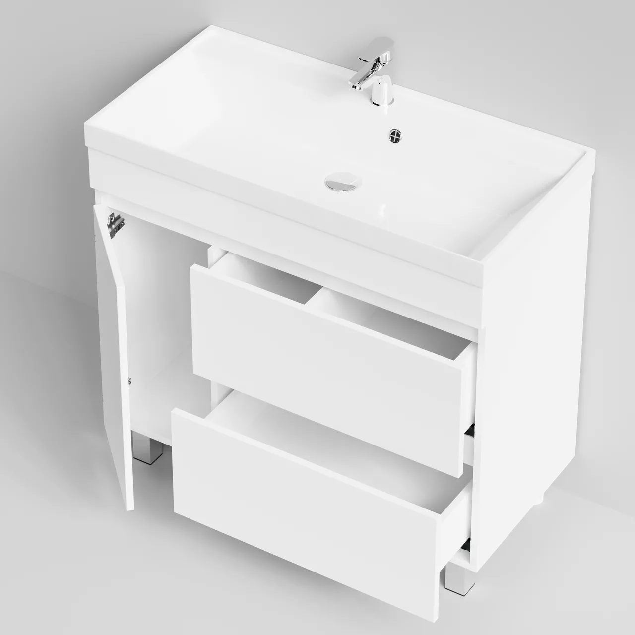 Тумба напольная Vod-ok Бест 90 с раковиной Classica 90, дверь слева, белая + 13 цветов