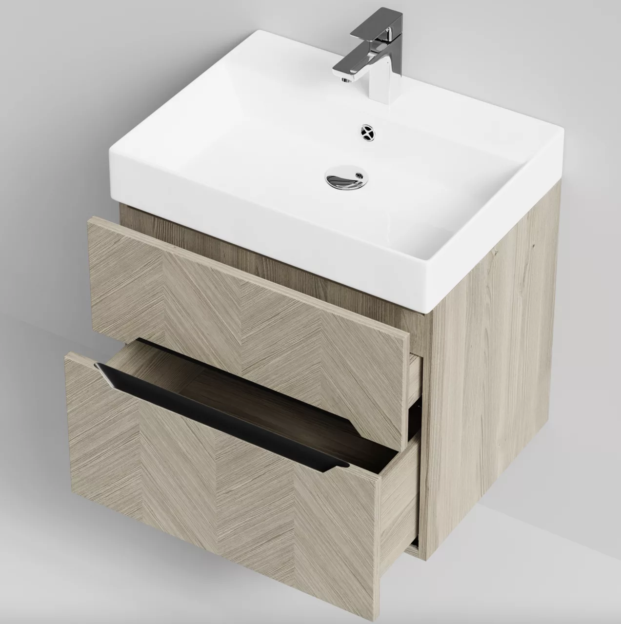 Тумба подвесная Vod-ok Элато 60 с раковиной Stance 60, дуб + 6 цветов