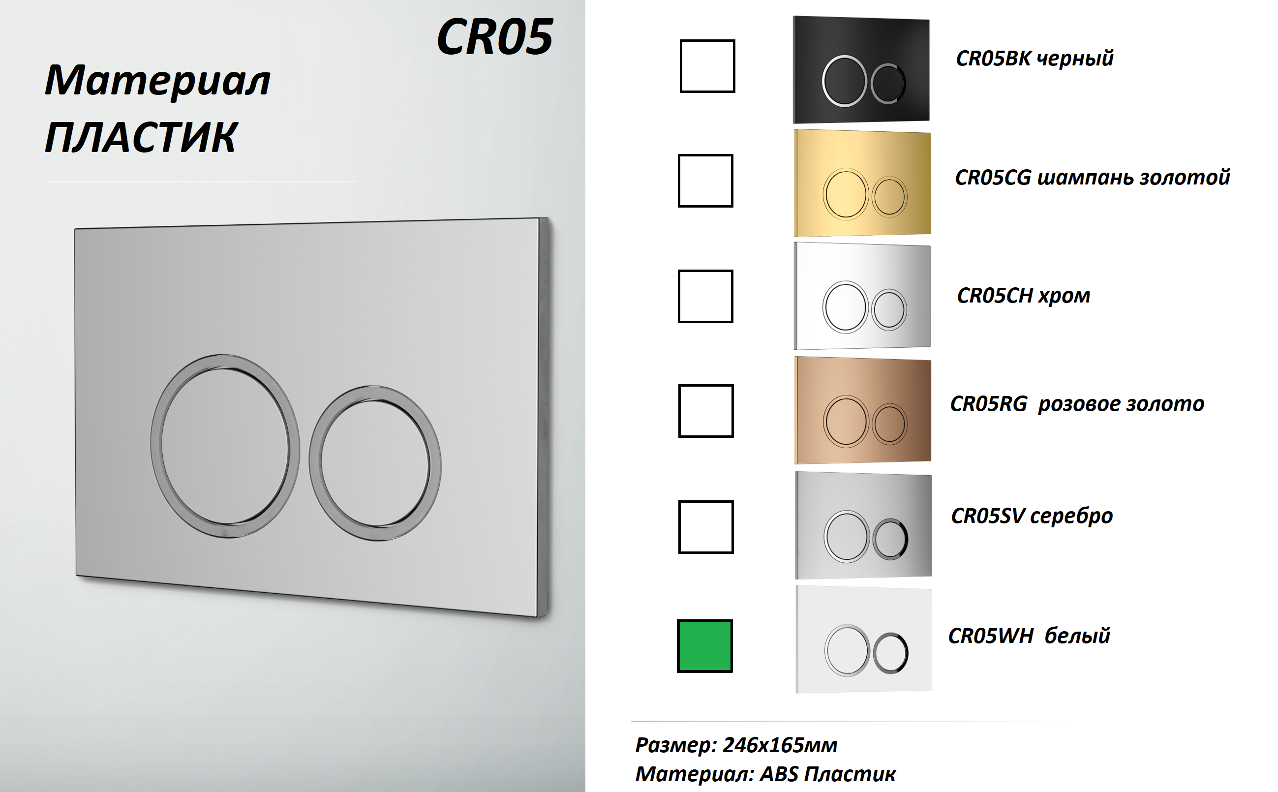 Кнопка смыва Cerutti Spa CR05WH (белая, глянцевая)