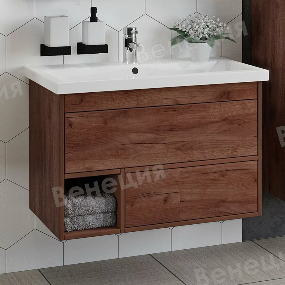 Тумба с раковиной Венеция Canada 80 подвесная, дуб крафт табачный