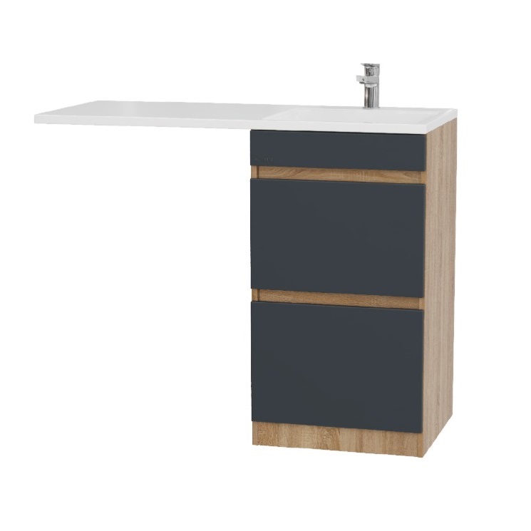 Тумба напольная Onika Милтон 58 с раковиной Марсал 120 под стиральную машину, правая, серая/дуб сонома