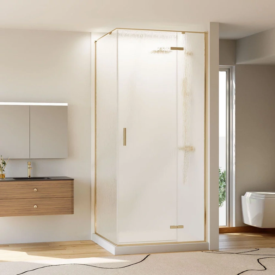 Душевой угол Veconi Rovigo RV-073RG/R, 1200х1000х1950, золото брашинг, стекло дождь