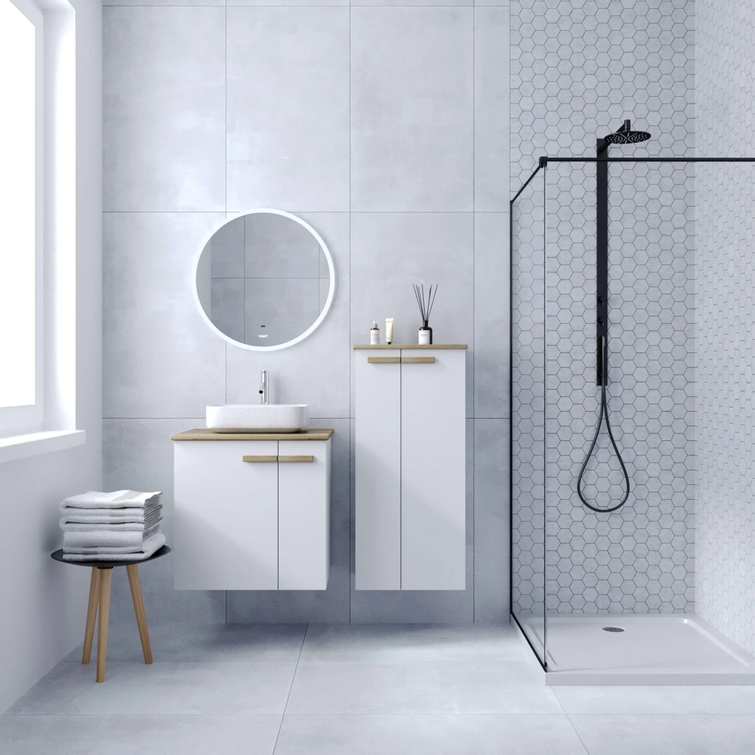 Тумба подвесная Viant Мюнхен 70 с раковиной Moduo 50, белый