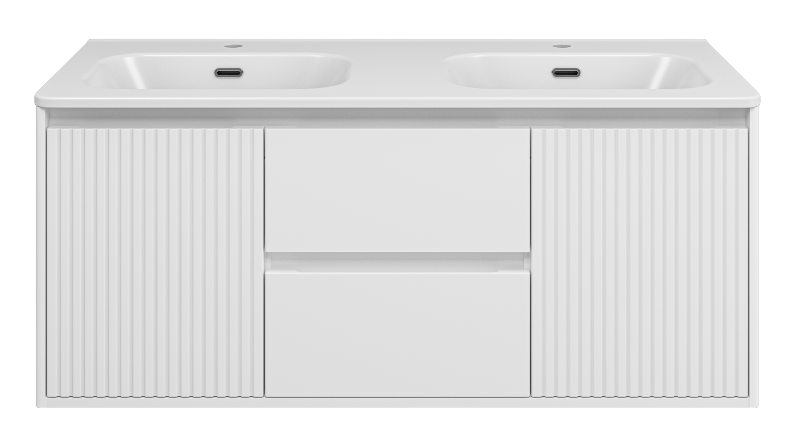 Тумба с раковиной Brevita Wine 120 подвесная (белая) с раковиной Brevita Onda 120 с двумя чашами