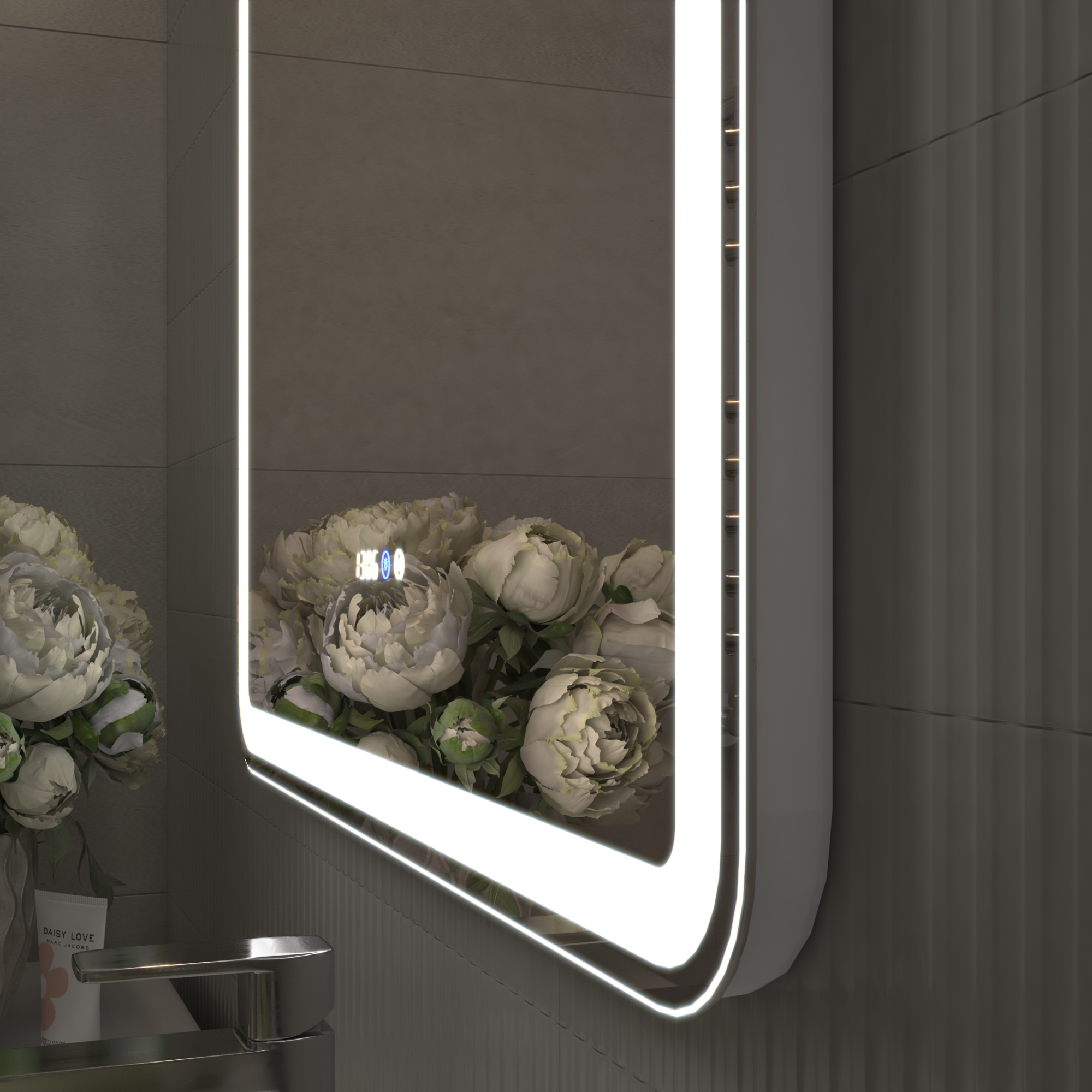 Зеркало Grani Luxe 60 с часами, свет, сенсор, белый