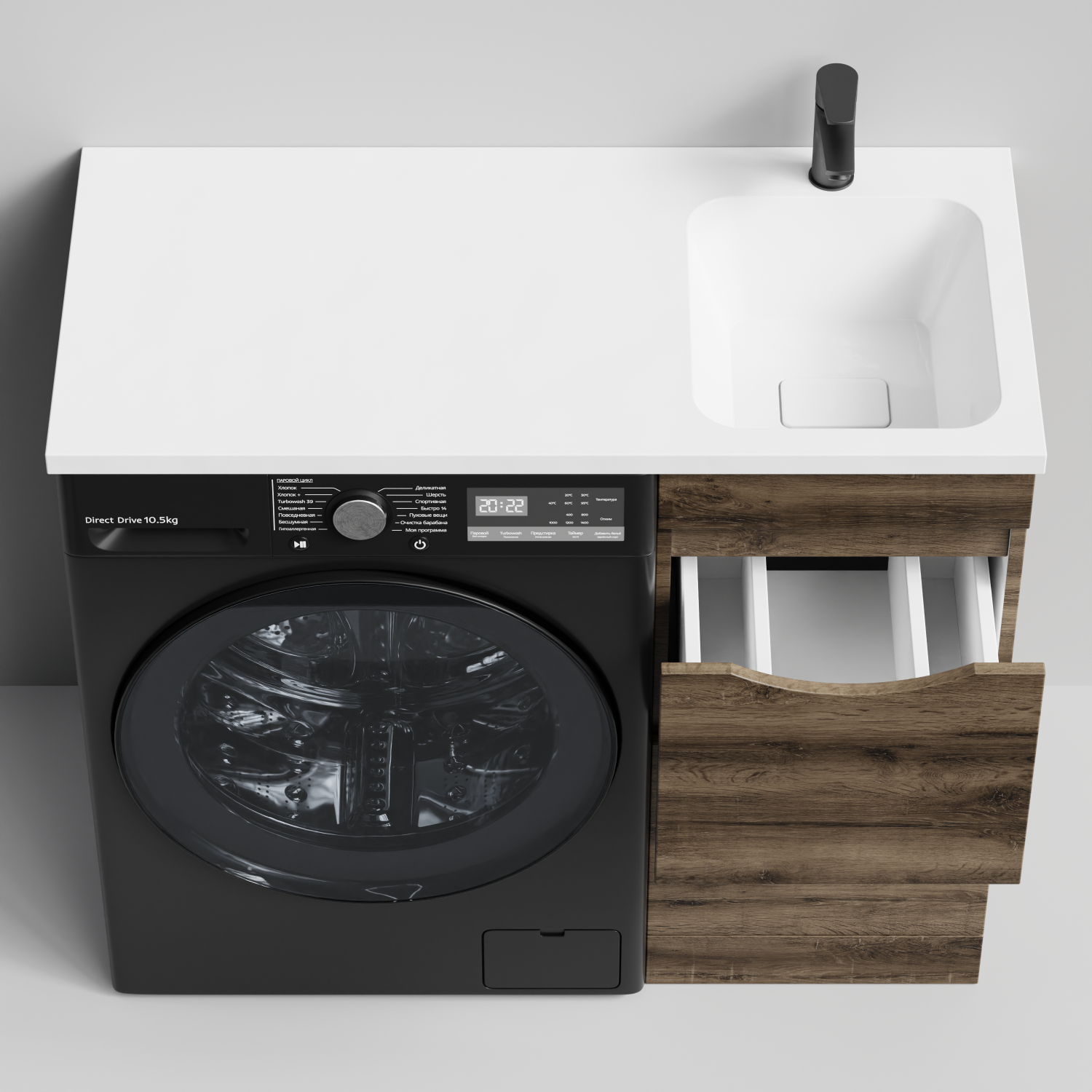 Тумба Vod-ok 38 с раковиной Смайл 100 напольная, под стиральную машину, правая, Дуб крымский коричневый