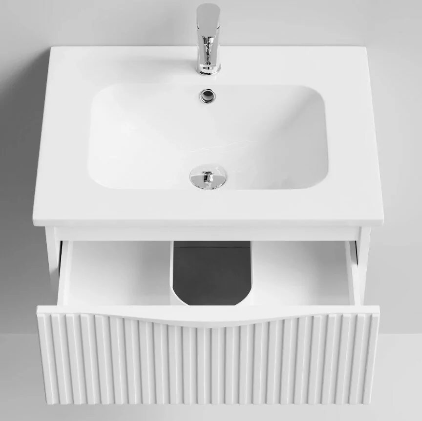 Тумба с раковиной Vod-ok Elite Эйфория 60 F6 полосы вертикальные, подвесная, два ящика, белый матовый