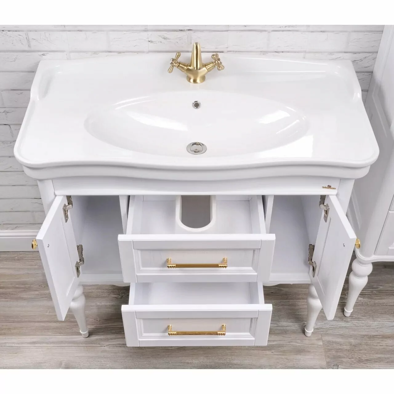 Тумба напольная ValenHouse Эстетика 100 с раковиной Antik 100, белый, золото