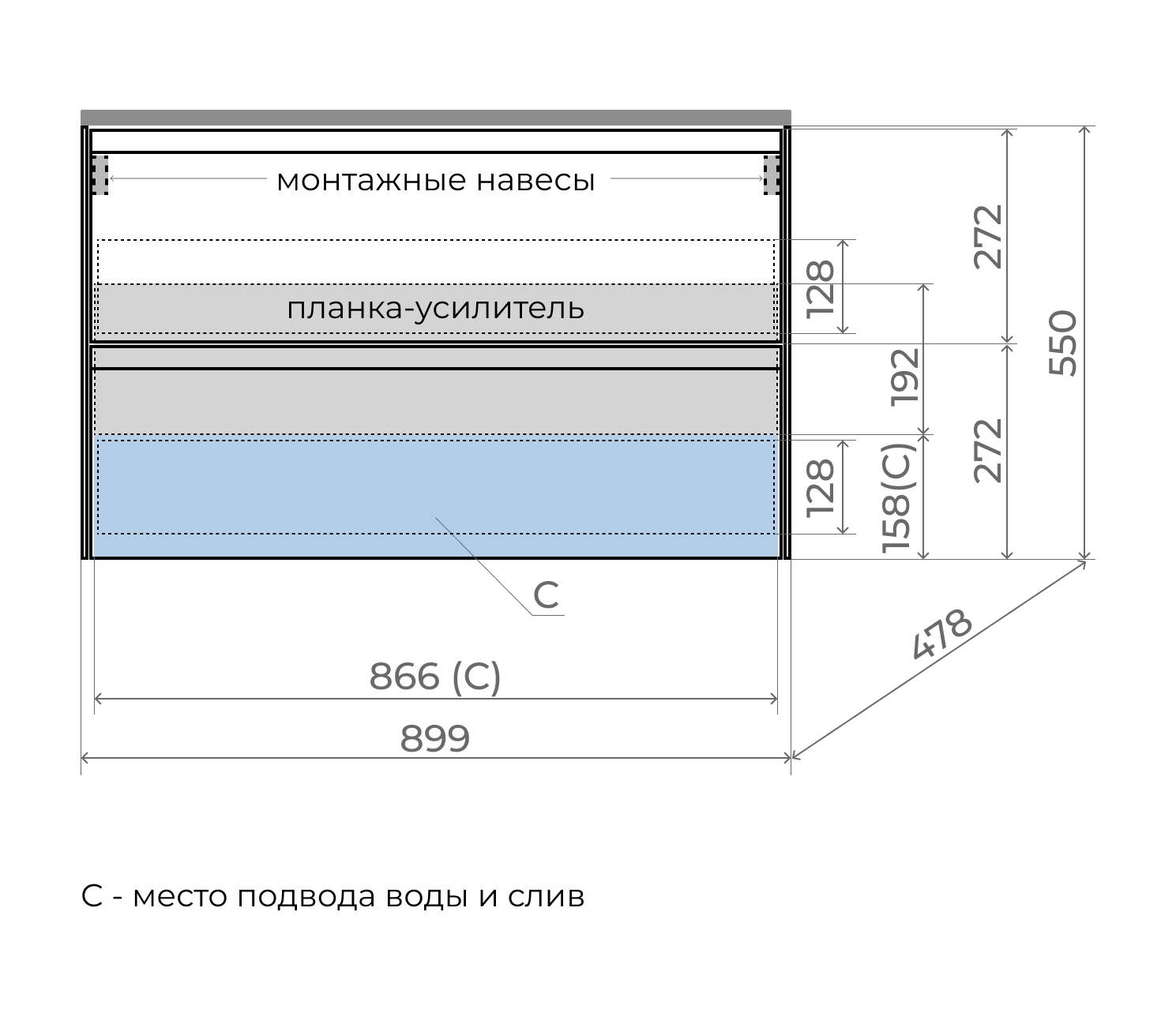 Тумба подвесная Style Line Лима 90 с раковиной Line 90, 2 ящика, графит