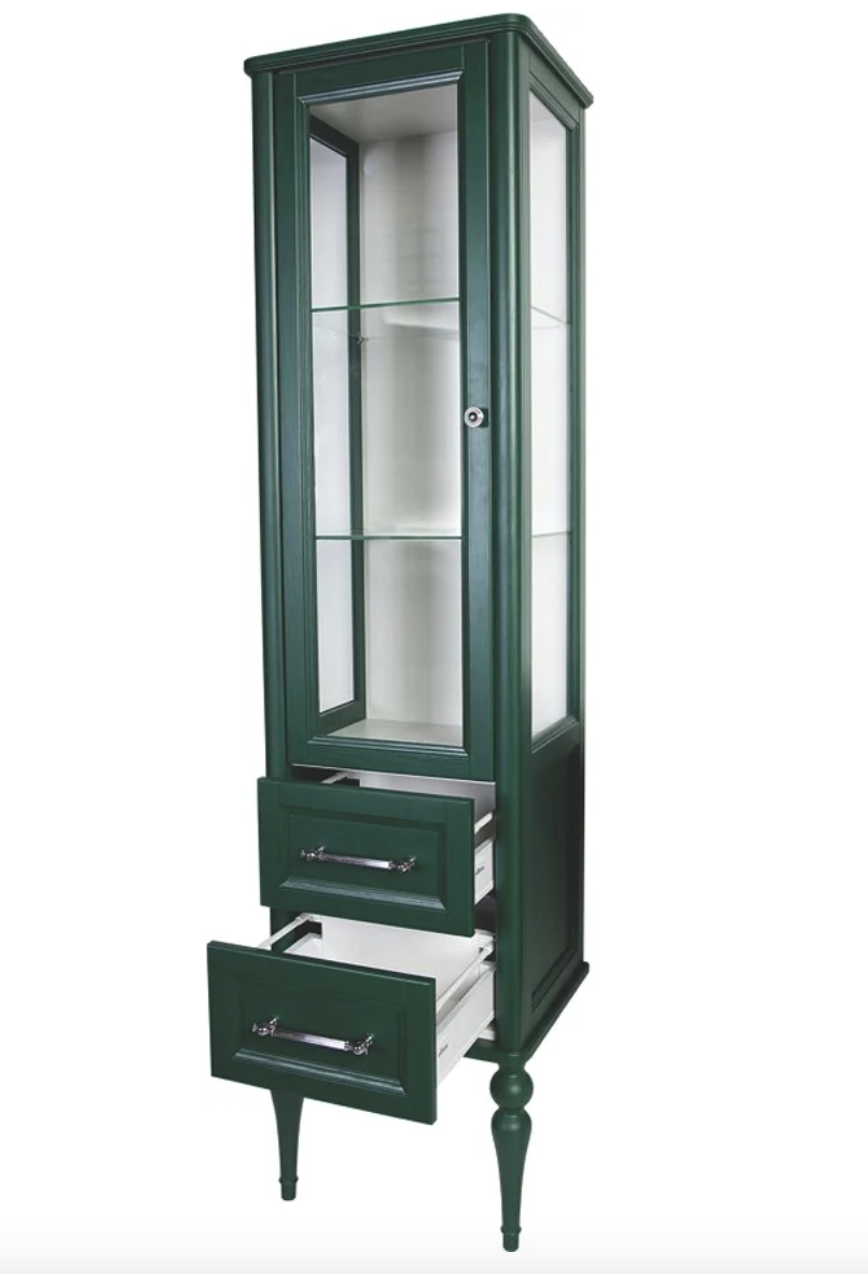 Пенал напольный ValenHouse Эстетика 50 L витрина, зеленый, хром