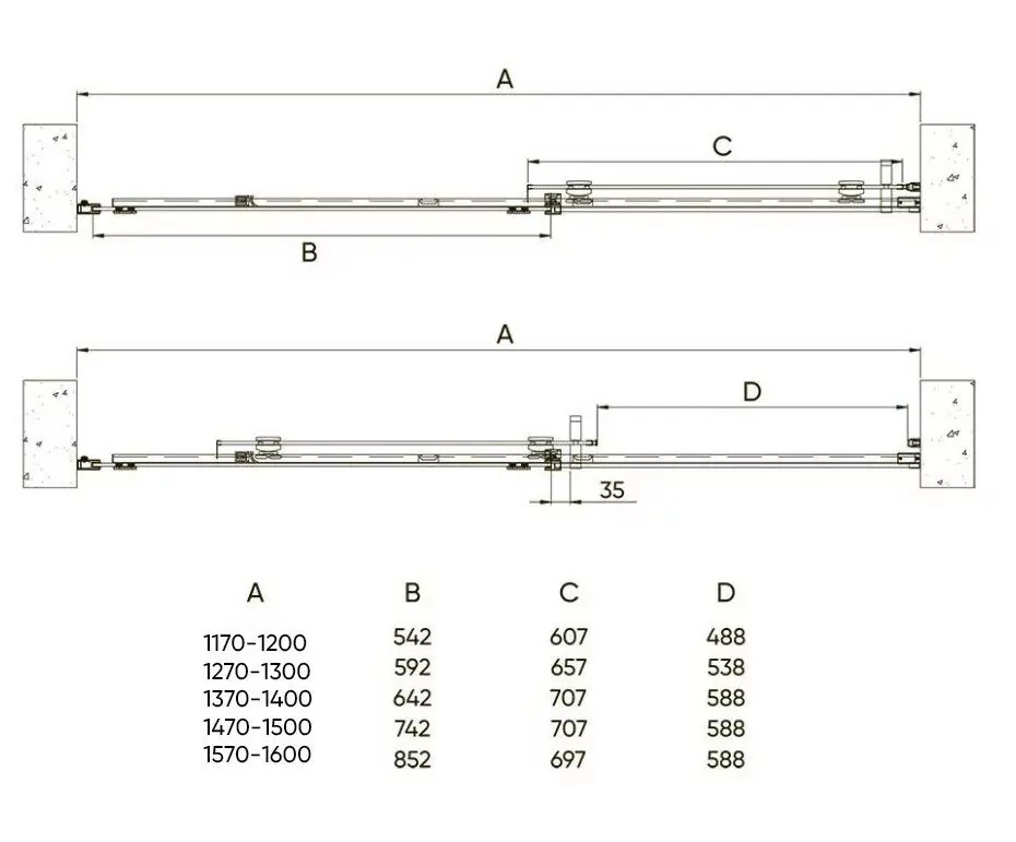 Душевая дверь Veconi VN70 120 в нишу, раздвижная, прозрачное стекло, черный матовый