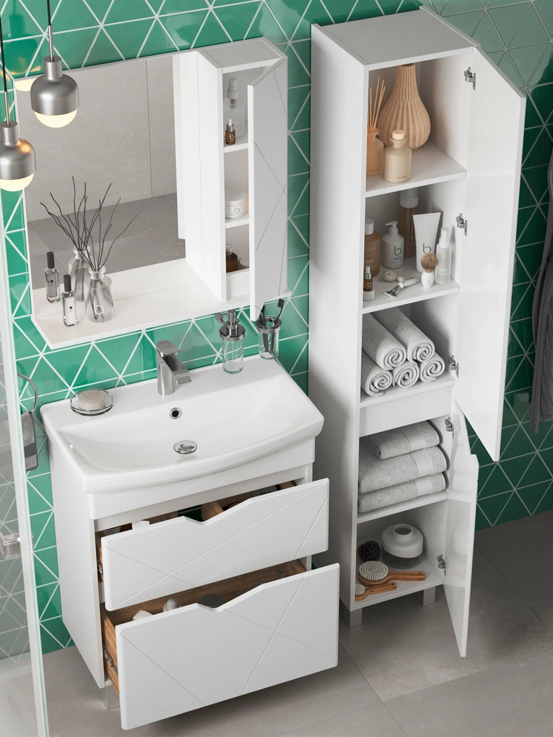 Тумба напольная SanStar Линни 70 с раковиной Клермонт 70, белая