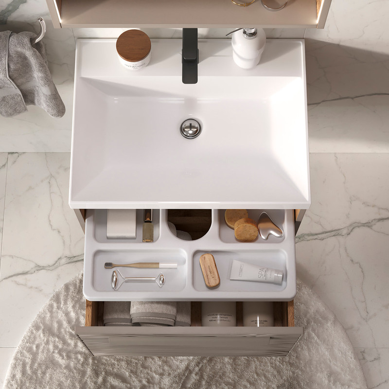 Тумба с раковиной EQUIL Gleam 60 подвесная, 1 ящик, амарок/дуб вотан