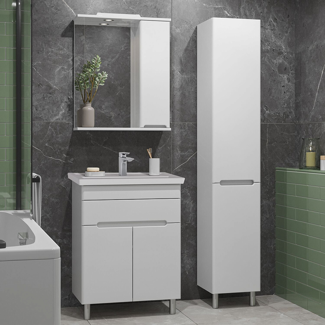 Тумба напольная SanStar Модена 70 с раковиной Миранда 70 белая