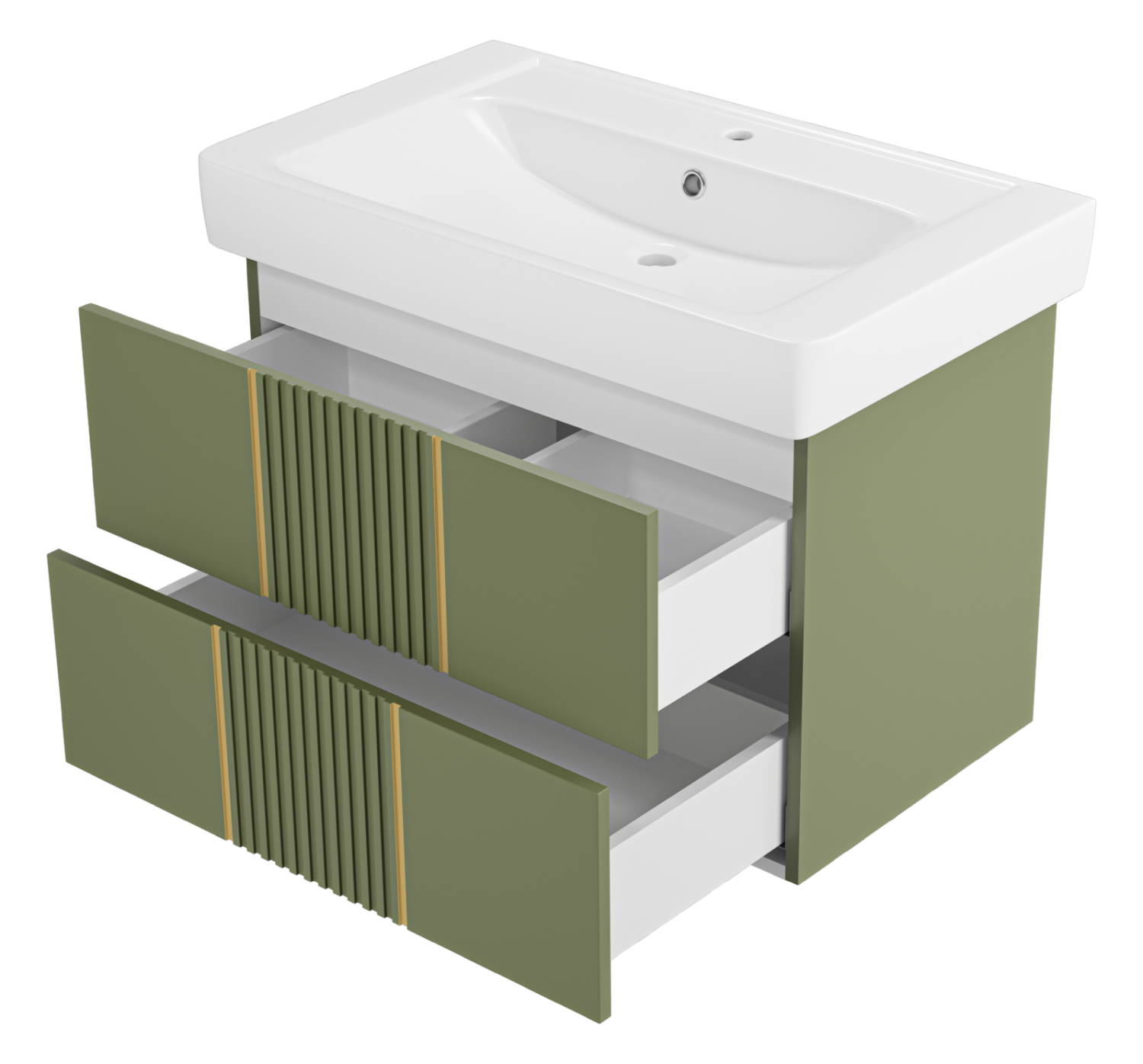 Тумба с раковиной Brevita Vega 80 подвесная, зеленый/патина золото