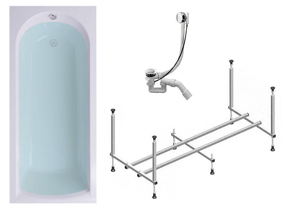 Комплект (3в1) Акриловая ванна TIMO MIKA1570 150*70*58 +Каркас + Слив-перелив