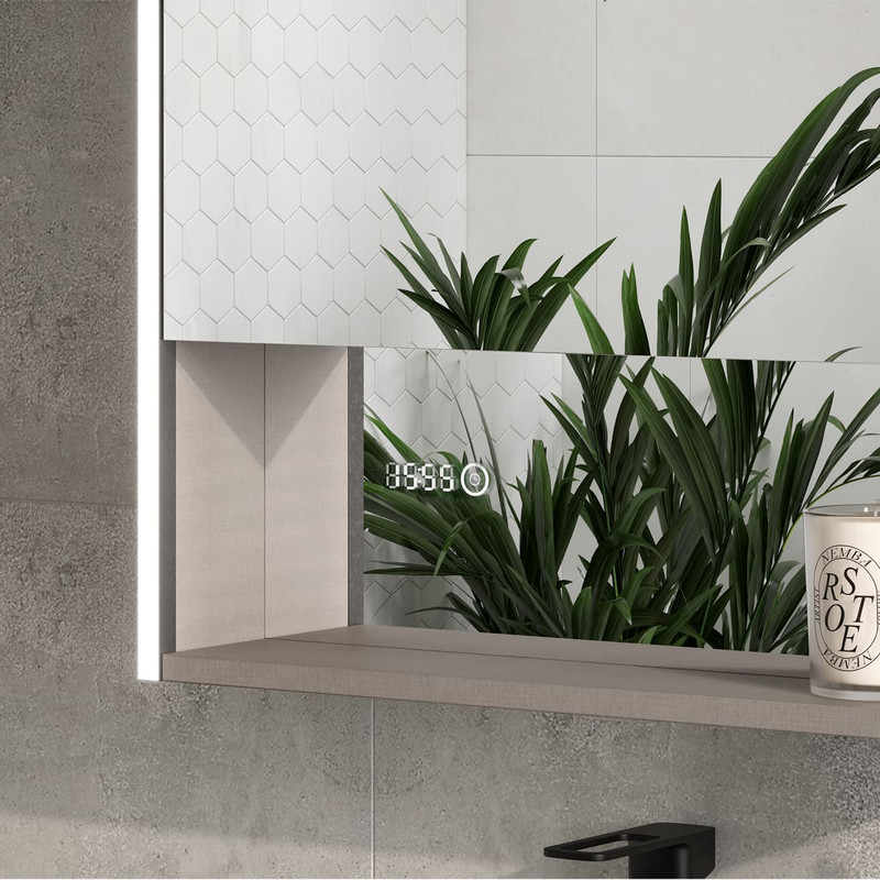 Зеркальный шкаф EQUIL Ferro LED 60 с часами, лен антрацит, R