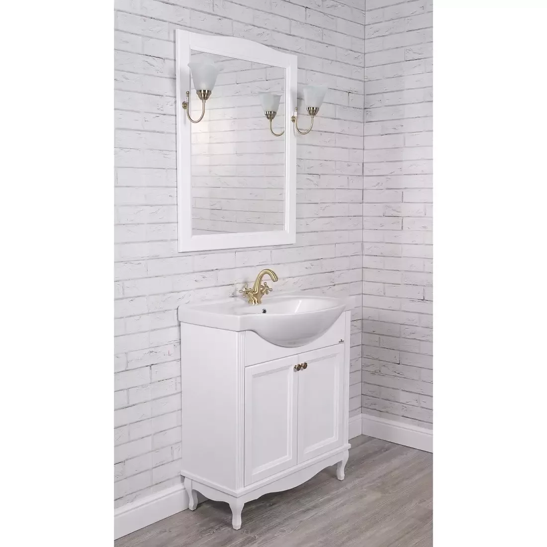 Тумба напольная ValenHouse Эллина 80/2 с раковиной Erica 80, 2 двери, белый, бронза