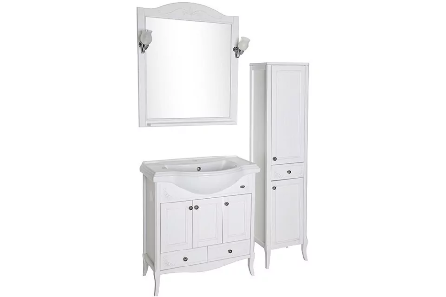 Мебель для ванной Asb-Woodline Салерно 80 комплект, напольный, белый, патина серебро