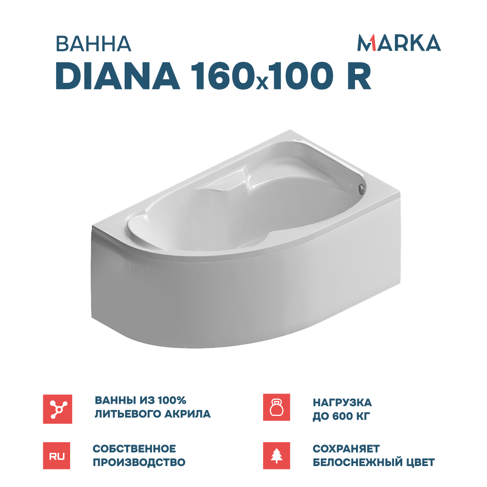 Ванна 1Marka DIANA 160x100 R Комплект Премиум