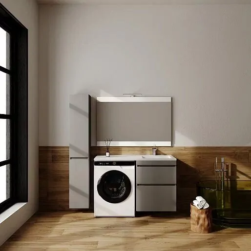 Тумба подвесная Style Line Даллас Леон 120 Люкс Plus ПВХ под стиральную машину, правая, серый матовый