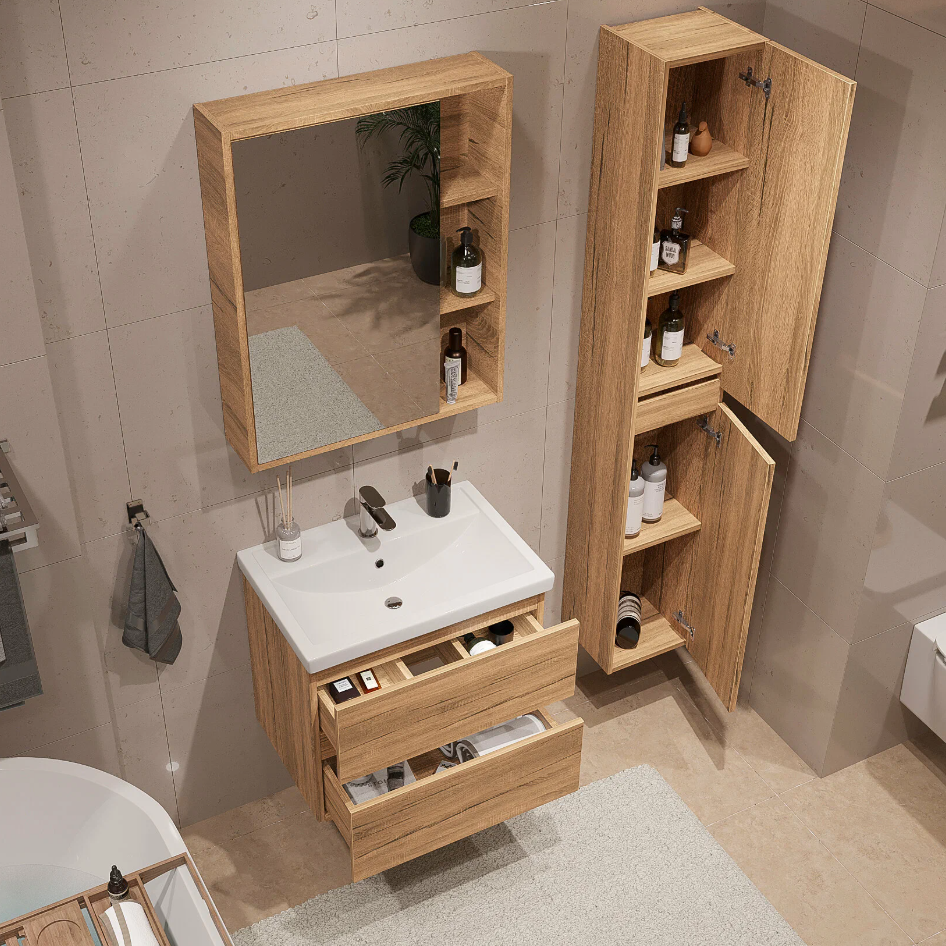 Тумба подвесная SanStar Lavanti 70 с раковиной Como 70 Дуб вотан