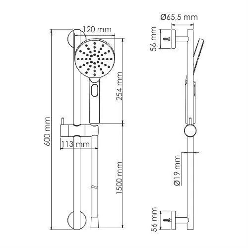 Штанга для душа WasserKraft A144 с лейкой и шлангом, хром