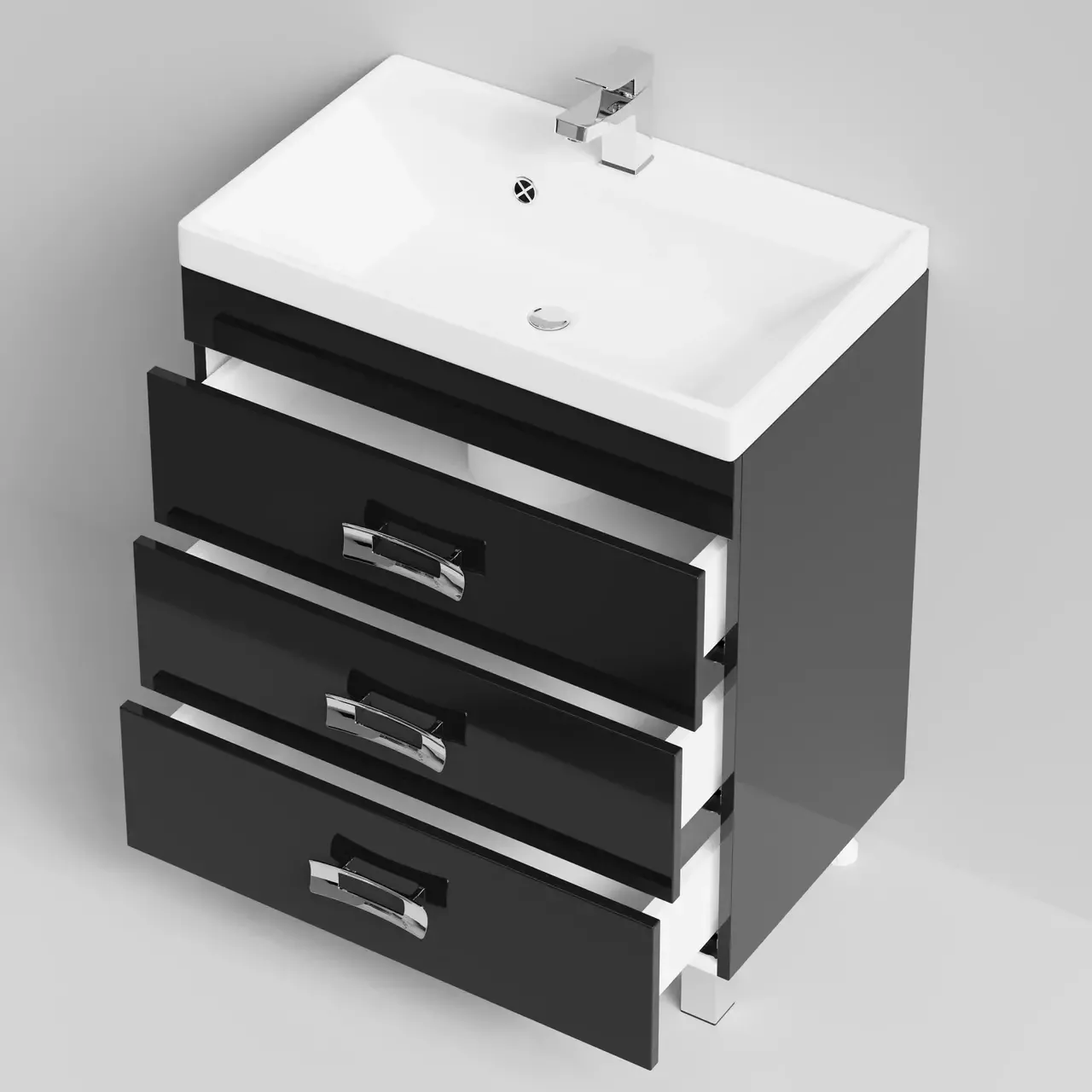 Тумба напольная Vod-ok Орландо 70 с раковиной Classica 70, черная