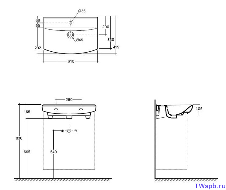Тумба напольная SanStar Линни 60 с раковиной Клермонт 60, белая