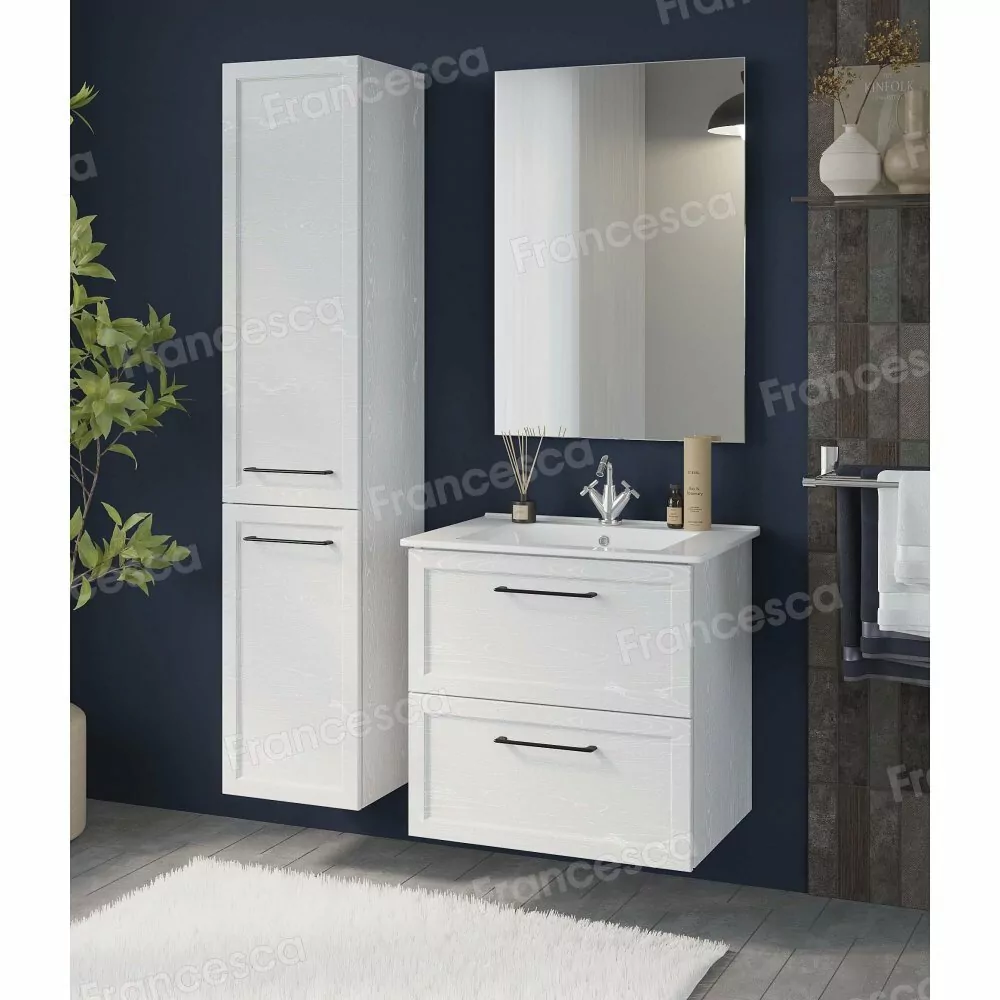 Тумба подвесная Венеция Мария 65 с раковиной Оскар 65, белый матовый